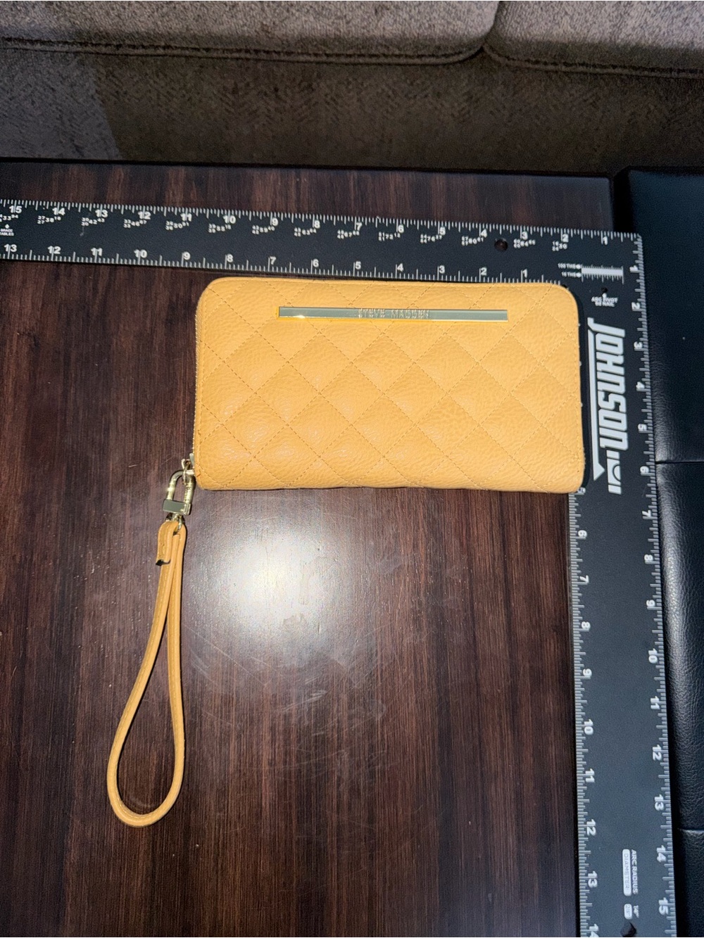 Steve Madden Tan Quilted Wristlet with Gold Accent